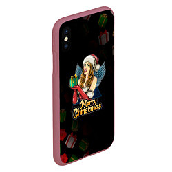 Чехол iPhone XS Max матовый Merry Christmas Снегурочка с подарком, цвет: 3D-малиновый — фото 2
