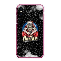 Чехол iPhone XS Max матовый Merry Christmas Santa с пистолетом