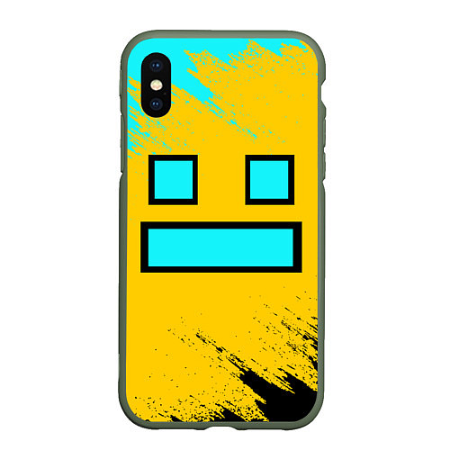 Чехол iPhone XS Max матовый GEOMETRY DASH SMILE БРЫЗГИ КРАСОК / 3D-Темно-зеленый – фото 1