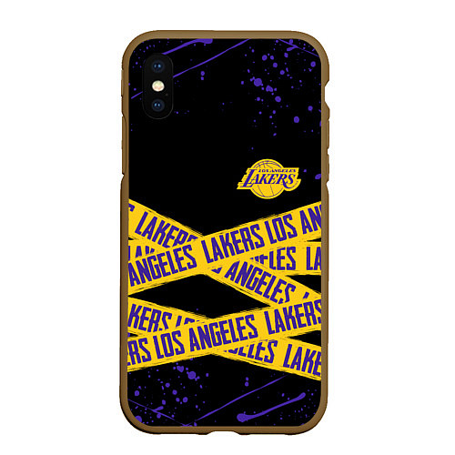 Чехол iPhone XS Max матовый LAKERS LOGO БРЫЗГИ КРАСОК / 3D-Коричневый – фото 1