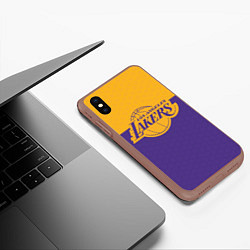 Чехол iPhone XS Max матовый LAKERS LINE HEXAGON SPORT, цвет: 3D-коричневый — фото 2