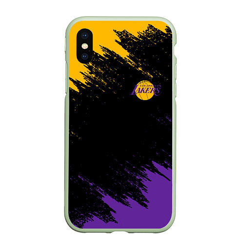 Чехол iPhone XS Max матовый LAKERS БРЫЗГИ КРАСОК / 3D-Салатовый – фото 1