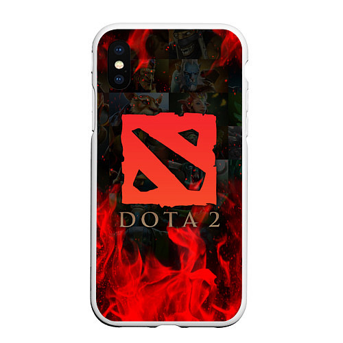 Чехол iPhone XS Max матовый DOTA 2 ЛОГО В ОГНЕ, ПЕРСОНАЖИ / 3D-Белый – фото 1