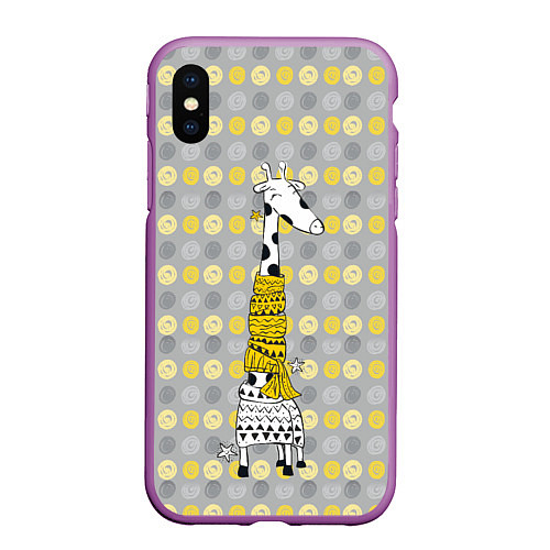 Чехол iPhone XS Max матовый Милая жирафа в шарфе / 3D-Фиолетовый – фото 1