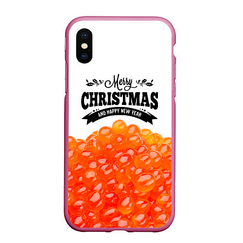 Чехол iPhone XS Max матовый ИКРА - Merry Christmas / 3D-Малиновый – фото 1