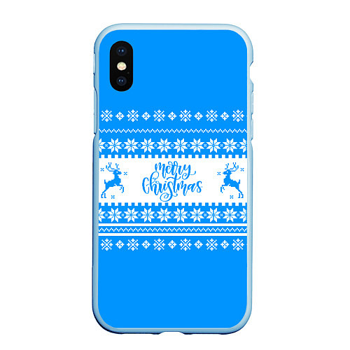 Чехол iPhone XS Max матовый MERRY CHRISTMAS BLUE / 3D-Голубой – фото 1