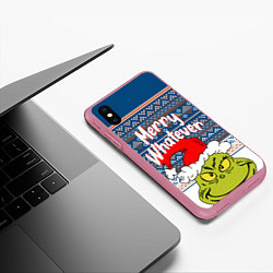 Чехол iPhone XS Max матовый MERRY WHATEVER GRINCH, цвет: 3D-малиновый — фото 2