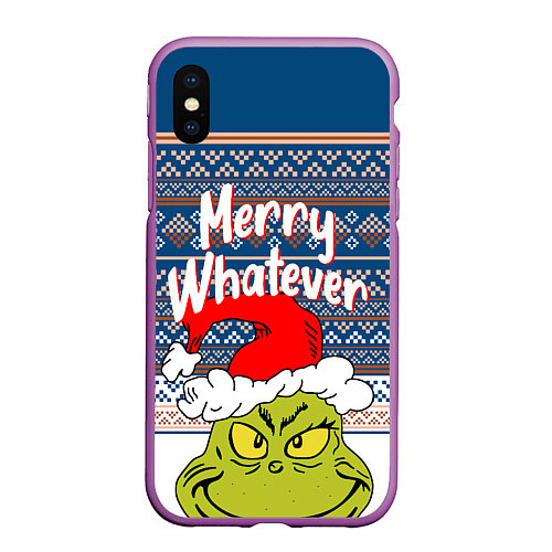 Чехол iPhone XS Max матовый MERRY WHATEVER GRINCH / 3D-Фиолетовый – фото 1