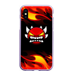 Чехол iPhone XS Max матовый Geometry Dash Fire, цвет: 3D-светло-сиреневый