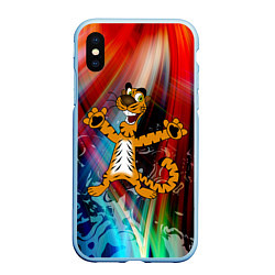 Чехол iPhone XS Max матовый Новогодний тигр пляшет, цвет: 3D-голубой