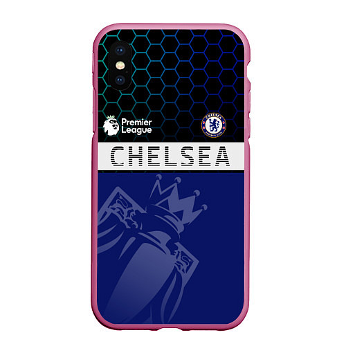 Чехол iPhone XS Max матовый FC Chelsea London ФК Челси Лонон / 3D-Малиновый – фото 1