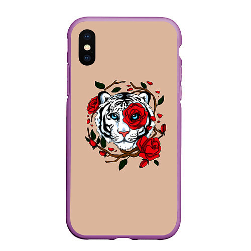 Чехол iPhone XS Max матовый White Tiger Symbol / 3D-Фиолетовый – фото 1