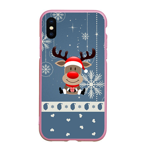 Чехол iPhone XS Max матовый New Years Deer / 3D-Розовый – фото 1