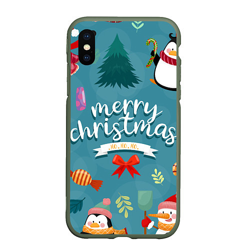 Чехол iPhone XS Max матовый Merry Christmas from Eugenia / 3D-Темно-зеленый – фото 1