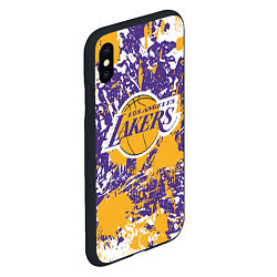 Чехол iPhone XS Max матовый LAKERS ФИРМЕННЫЕ ЦВЕТА БРЫЗГИ КРАСОК LA, цвет: 3D-черный — фото 2