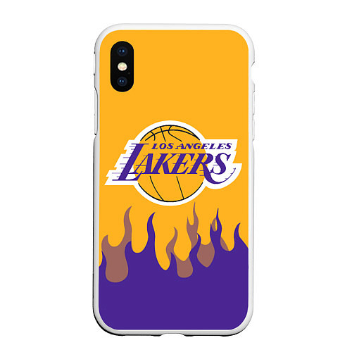 Чехол iPhone XS Max матовый LA LAKERS NBA FIRE ЛЕЙКЕРС ОГОНЬ / 3D-Белый – фото 1