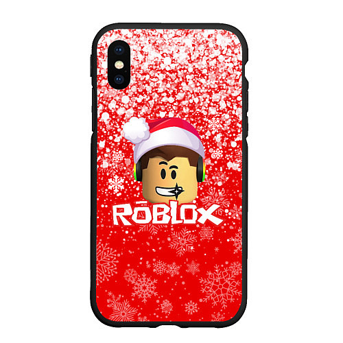 Чехол iPhone XS Max матовый ROBLOX НОВОГОДНИЙ SMILE 2022 / 3D-Черный – фото 1