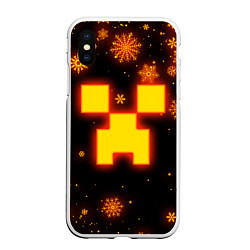 Чехол iPhone XS Max матовый НОВОГОДНИЙ ОГНЕННЫЙ КРИПЕР CREEPER FIRE