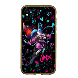 Чехол iPhone XS Max матовый ЛОЛ ДЖИНКС LOVE IS HEART, цвет: 3D-коричневый