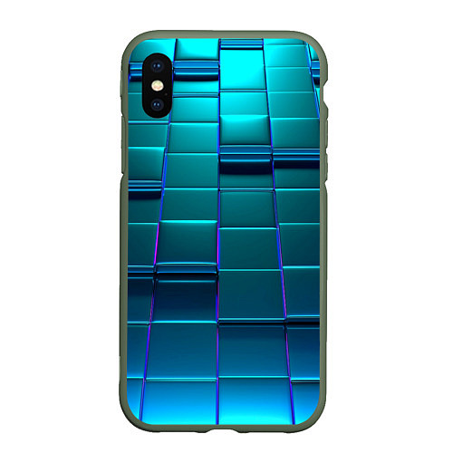 Чехол iPhone XS Max матовый 3D квадраты неоновые / 3D-Темно-зеленый – фото 1