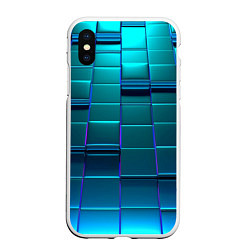 Чехол iPhone XS Max матовый 3D квадраты неоновые, цвет: 3D-белый