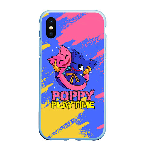 Чехол iPhone XS Max матовый Huggy Wuggy and Kissy Missy Poppy Playtime / 3D-Голубой – фото 1
