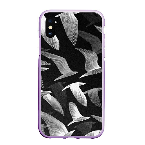 Чехол iPhone XS Max матовый Стая птиц 01 / 3D-Сиреневый – фото 1