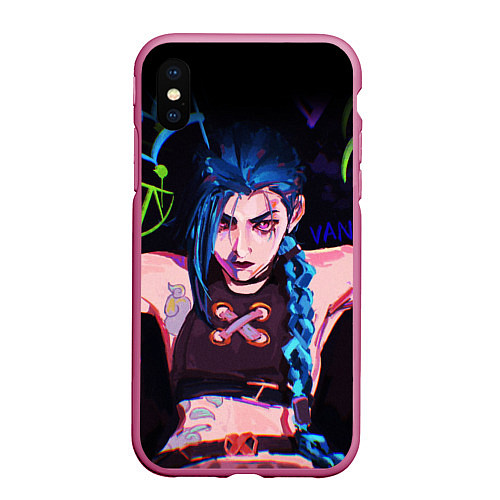 Чехол iPhone XS Max матовый LEAGUE OF LEGENDS JINX NEON АРКЕЙН / 3D-Малиновый – фото 1