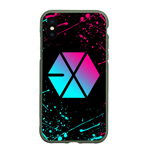 Чехол iPhone XS Max матовый EXO BAND NEON LOGO НЕОНОВЫЕ БРЫЗГИ КРАСОК / 3D-Темно-зеленый – фото 1