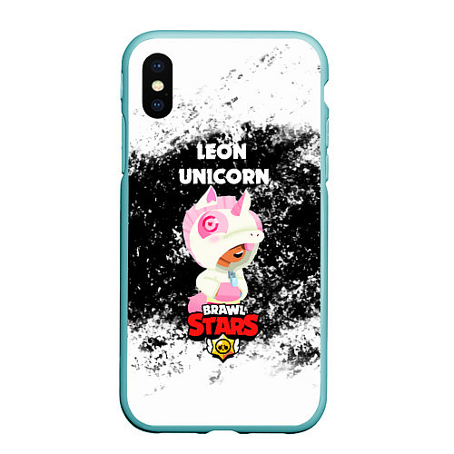 Чехол iPhone XS Max матовый BRAWL STARS LEON UNICORN РОЗОВЫЙ / 3D-Мятный – фото 1