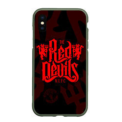 Чехол iPhone XS Max матовый МАНЧЕСТЕР ЮНАЙТЕД КРАСНЫЕ ДЬЯВОЛЫ RED DEVILS, цвет: 3D-темно-зеленый