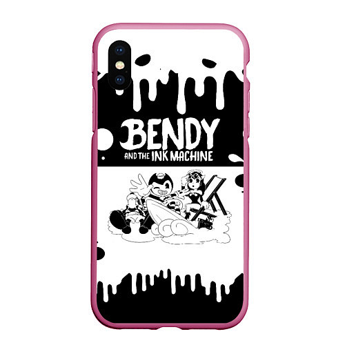 Чехол iPhone XS Max матовый БЕНДИ И АЛИСА BENDY AND THE INK MACHINE / 3D-Малиновый – фото 1