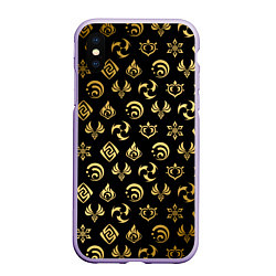 Чехол iPhone XS Max матовый GOLDEN GENSHIN IMPACT PATTERN ЗОЛОТО ГЕНШИН ИМПАКТ, цвет: 3D-светло-сиреневый