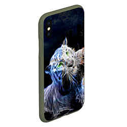 Чехол iPhone XS Max матовый Неоновый тигр в воде, цвет: 3D-темно-зеленый — фото 2