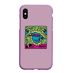 Чехол iPhone XS Max матовый Mr Beast Drawing Full Print, цвет: 3D-фиолетовый