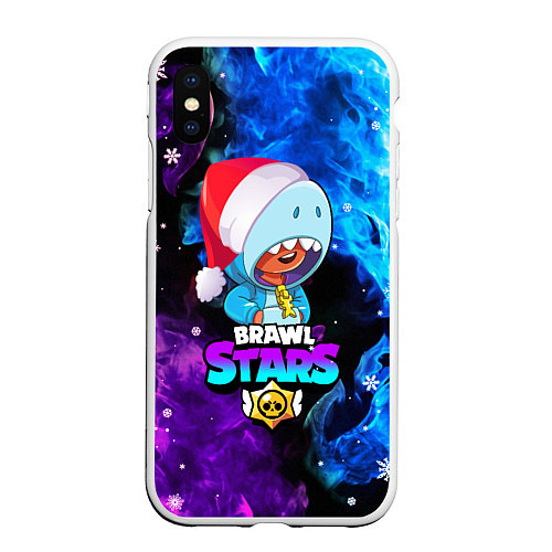 Чехол iPhone XS Max матовый LEON SHARK НОВОГОДНИЙ BRAWL STARS НЕОНОВЫЙ ОГОНЬ / 3D-Белый – фото 1