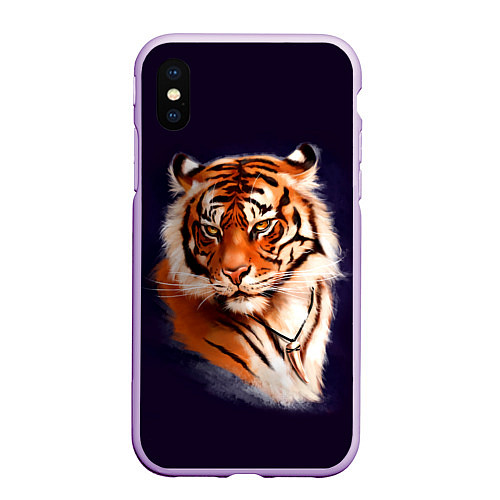 Чехол iPhone XS Max матовый Грозный Тигр Символ 2022 Года Tiger Beast / 3D-Сиреневый – фото 1