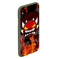 Чехол iPhone XS Max матовый GEOMETRY DASH DEMON FIRE SMILE, цвет: 3D-темно-зеленый — фото 2