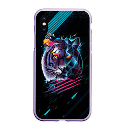Чехол iPhone XS Max матовый Разноцветный тигр, цвет: 3D-светло-сиреневый