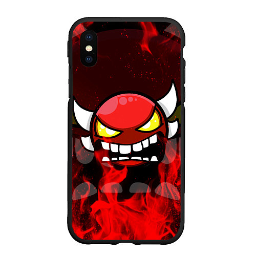 Чехол iPhone XS Max матовый GEOMETRY DASH RAGE SMLIE LEVELS RED FIRE / 3D-Черный – фото 1