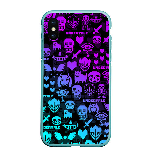 Чехол iPhone XS Max матовый UNDERTALE NEON PATTERN УЗОР / 3D-Мятный – фото 1