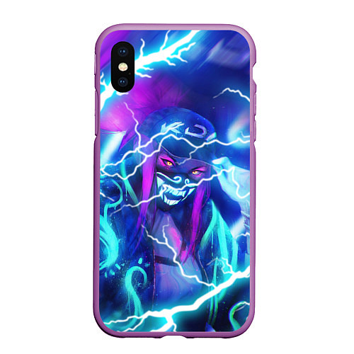 Чехол iPhone XS Max матовый KDA FLASHLIGHT NEON КДА В МАСКЕ LEAGUE OF LEGENDS / 3D-Фиолетовый – фото 1