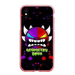 Чехол iPhone XS Max матовый GEOMETRY DASH DEMONS LEVELS, БРЫЗГИ КРАСОК