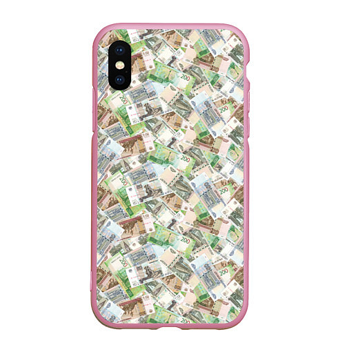 Чехол iPhone XS Max матовый Деньги РФ Рубли / 3D-Розовый – фото 1