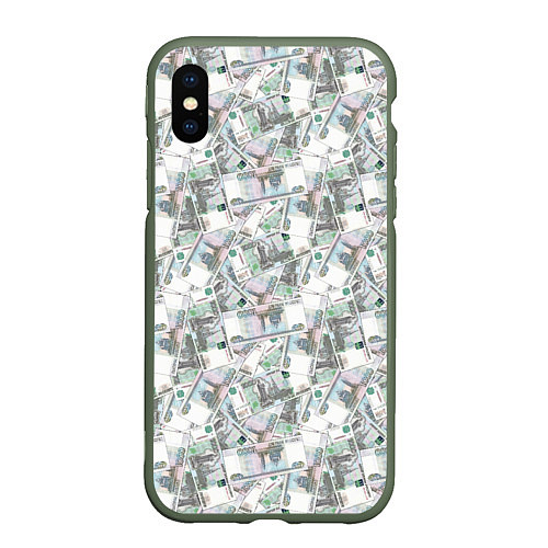 Чехол iPhone XS Max матовый Купюры 1000 Рублей деньги / 3D-Темно-зеленый – фото 1