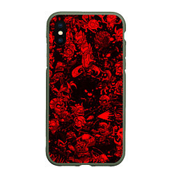 Чехол iPhone XS Max матовый DOTA 2 HEROES RED PATTERN ДОТА 2, цвет: 3D-темно-зеленый