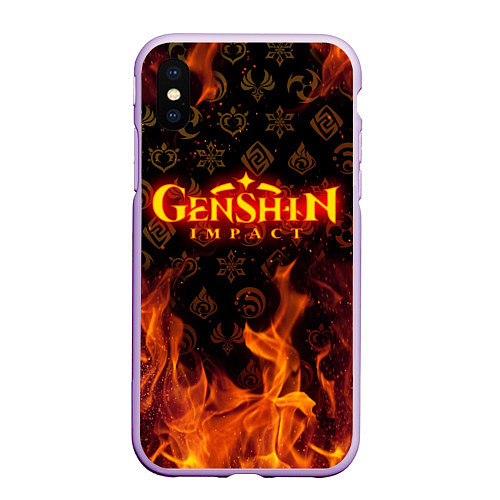 Чехол iPhone XS Max матовый GENSHIN IMPACT FIRE SYMBOL ОГНЕННАЯ СТИХИЯ / 3D-Сиреневый – фото 1