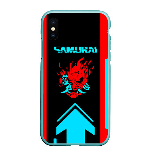 Чехол iPhone XS Max матовый Cyberpunk 2077 киберпанк 2077 самураи / 3D-Мятный – фото 1