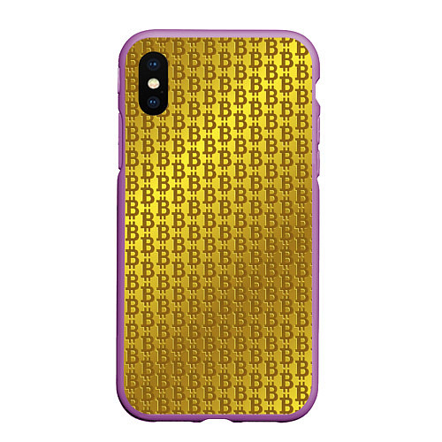 Чехол iPhone XS Max матовый Биткоин золото / 3D-Фиолетовый – фото 1