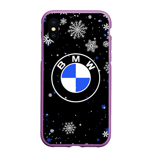 Чехол iPhone XS Max матовый НОВОГОДНИЙ БМВ НОВЫЙ ГОД BMW / 3D-Фиолетовый – фото 1